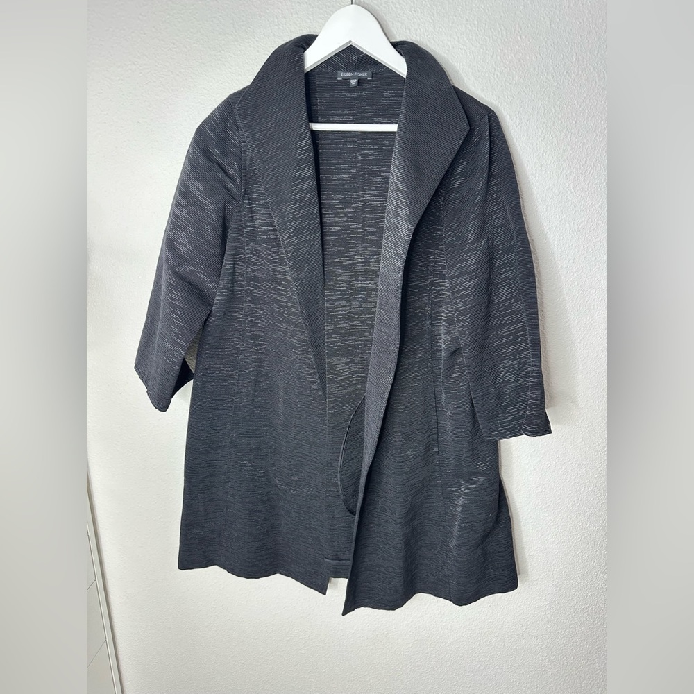 Eileen Fisher Black Shiny Coat Medium EUC